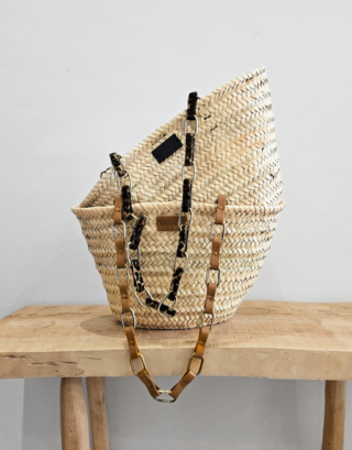 Mini panier chaînes cuir 