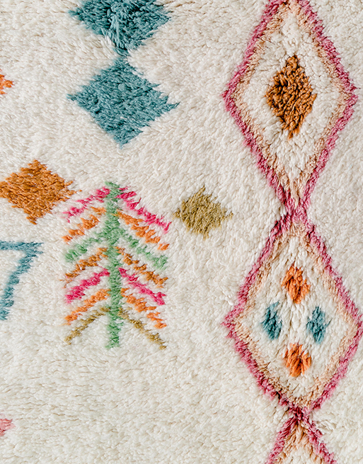 Zoom sur les motifs colorés de notre tapis