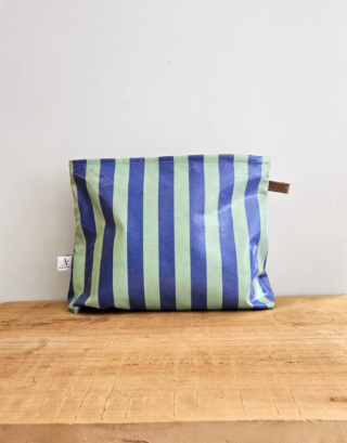 Trousse de voyage cirée • Rayée verte & bleue