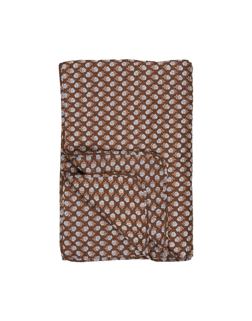 couverture matelassée marron fleurs