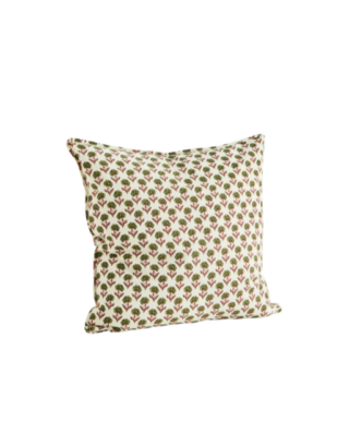 Housse de coussin à fleurs vertes et roses