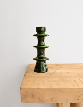 Bougeoir vert émaillé